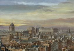 Steven Scholes (58- British) A View of the London Skyline, Signed Oil on Board