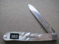 Rare Victorian Mother of Pearl Hafted Silver Bladed Folding Fruit Knife