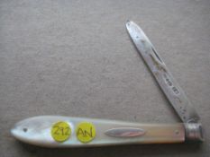 Victorian Mother of Pearl Hafted Silver Bladed Folding Fruit Knife
