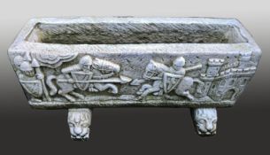 Heavy Arthurian Style Stone Trough Planter On Feet