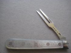 Rare Victorian Mother of Pearl Hafted Silver Bladed Folding Fruit Fork