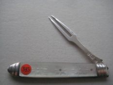 Rare George III Mother of Pearl Hafted Silver Bladed Folding Fruit Fork