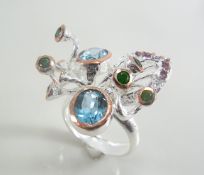 Hand made designer ring blue topaz