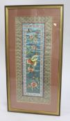 Oriental Silk Needlework Wall Hanging in Gilt Frame