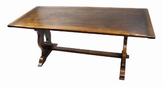 Heavy Oak Refectory Table & 8 Carved Oak Dining Chairs
