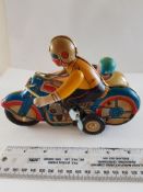 Vintage Tin Plate Wind Up Motorbike and Sidecar