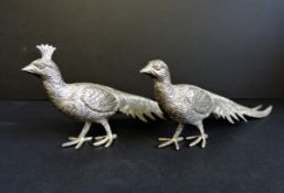 Pair of Vintage Silver Plate Italian Peacock Figurines