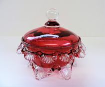Antique Cranberry Glass Lidded Trinket Dish