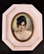 Hand Painted Miniature Portrait of Aristocratic Beauty