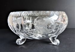 Large Vintage Bohemian Crystal Bowl 23cm Wide