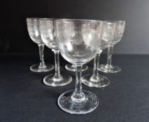 6 Edwardian Etched Greek Key Sherry/Port Glasses