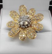 18Ct Yellow & White Gold Floral Design Diamond Ring