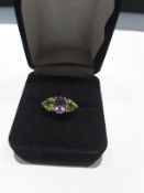 Silver Amethyst And Peridot Ring