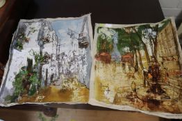 A Pair Of Bernard Dufour Loose Canvas Pictures Of Street Scenes