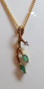 9ct (375) Yellow Gold Emerald & Diamond Vine Pendant on 18