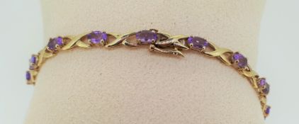 9ct (375) Yellow Gold Amethyst Fancy Link Bracelet