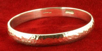 Sterling Silver Hammer Finished Handmade Round Bangle - 8.5mm Wide