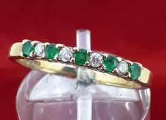 9ct (375) Yellow Gold Emerald & Diamond 9 Stone Half Eternity ET Ring