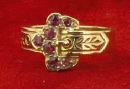 Vintage 9ct (375) Yellow Gold Ruby Buckle Ring