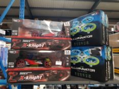 7 Items Ð 5 X Red5 The Illuminator Light Up Drone & 2 X Red5 X-Knight 4 Wheel Drive Extreme Speed B