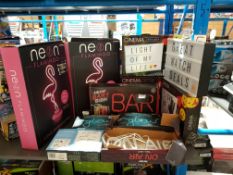 11 Items Ð Mixed Deco Lighting To Inc 2 X Neon Flamingo, 4 X Cinema Lightbox, Neon Bar Sign, Shaper