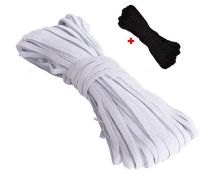 5Mm, 30M Flat Elastic Band, White Braided Elastic Cord Includes Bonus 5Mm 1M Black Elastic Gift