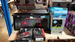 12 Items Ð 6 X Red5 Light Up Gaming Keyboard, 4 X Ingenious 6 Port Charging Station 2 X Gami...