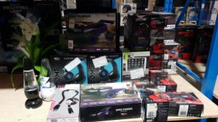 Mixed items to include 2 x gaming headsets, fiber optic plant, mini power buggy..