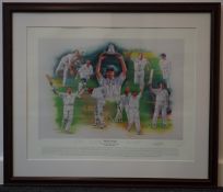 Limited edition signed and framed colour cricket print 'Wind Swept' Eng-WI 2000 series