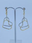 9ct yellow and white gold heart detail drop earrings
