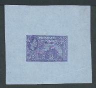 Trinidad & Tobago 1953 DIE PROOF of the impressed stamped for the 1953 Q.E.II 12c Town Hall Aerogra
