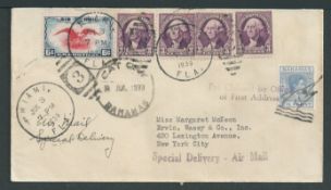 Bahamas 1939 Cover from Cat Cay to New York franked King George VI 2.1/2d cancelled by the 