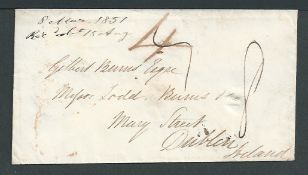 New Zealand 1851 Cover to Ireland prepaid 4d in cash, with 
