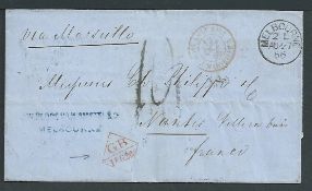 Victoria 1866 Stampless Entire to France 