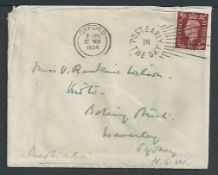 Crash Mail - Australia / G.B. / Iraq 1938 Cover from Glasgow to Sydney franked 1 1/2d, recovered fro