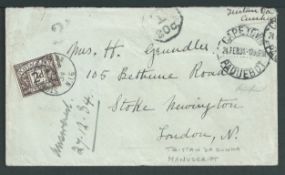 Tristan Da Cunha 1934 Stampless cover (flap missing, corner tear) to London endorsed 