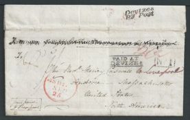 G.B. - Wiltshire 1833 Entire Letter from West Lavington to the U.S.A., prepaid 1/-, handstamped 