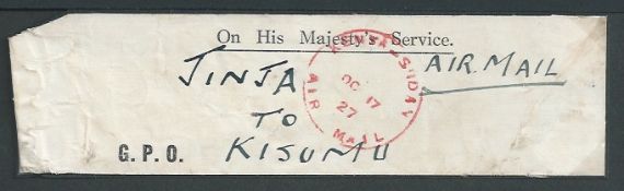 Kenya / Sudan 1927 O.H.M.S. G.P.O. bag label endorsed 