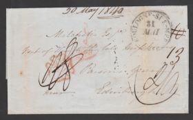 G.B. - LONDON 1840 (May 31). Stampless entire (file folds) from Boulogne to Scotland rated 1/8,