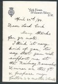 Royalty, DUKE OF YORK LETTER TO LORD CORK 1894 GEORGE V ST JAMES's PLACE Fine letter from the Duke