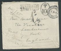 Tristan Da Cunha 1935 Stampless cover to England with unusual 
