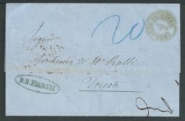 Cyprus 1866 Stampless Entire Letter to Trieste with oily but complete 