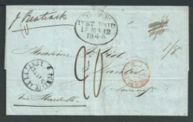 Ceylon / Forwarding Agents 1844 Entire letter from Port Louis, Mauritius, to France sent by forwardi