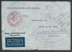Gambia - Crash Mail 1937 Cover from Germany to Brazil with red 