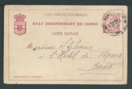 Belgian Congo 1891 Usage of an 1889 15c postal stationery Post Card from Lukungu (18 May) to Boma c