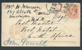 United States / Natal 1877 Cover from Detroit to 