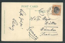 Transvaal 1910 Picture postcard of Port Elizabeth, posted on a German ship, strangely franked by Tra