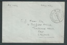 Hong Kong 1946 (Oct 5) Stampless Air Mail cover to England with scarce 