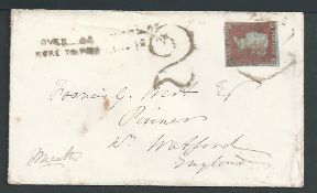 G.B. - Ireland 1851 Cover franked 1d from Dublin to England with scarce two line 