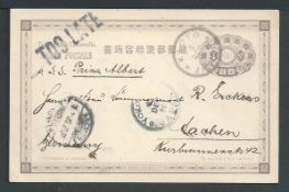 Japan 1899 4 Sn. postal stationery Post Card from Kioto to Germany with handstruck unframed 